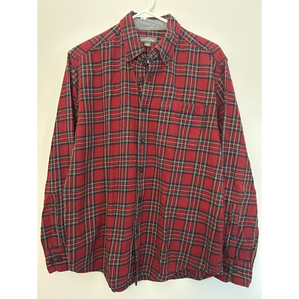 Eddie Bauer Red Plaid Button Down Shirt Flannel Long Sleeve Button-Up Mens L
